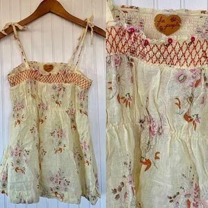 Free People Boho Pastel Butter Yellow Floral Tie Tank Top